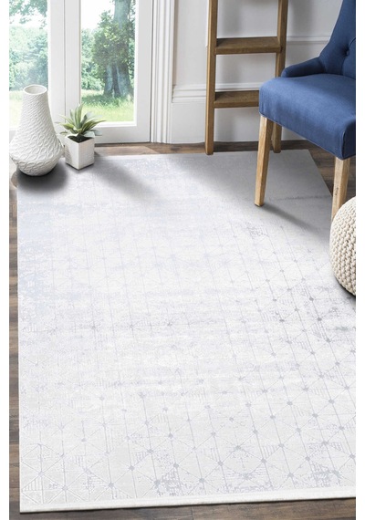 Parlak Saten Dokulu Poem Bambu Tuşe Modern Trend Halı Pm06 Beyaz Gümüş