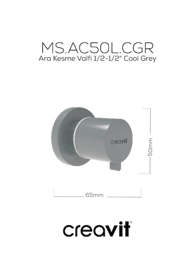 Creavit Ara Kesme Valfi 1/2-1/2" Cool Grey Ms.ac50l.cgr
