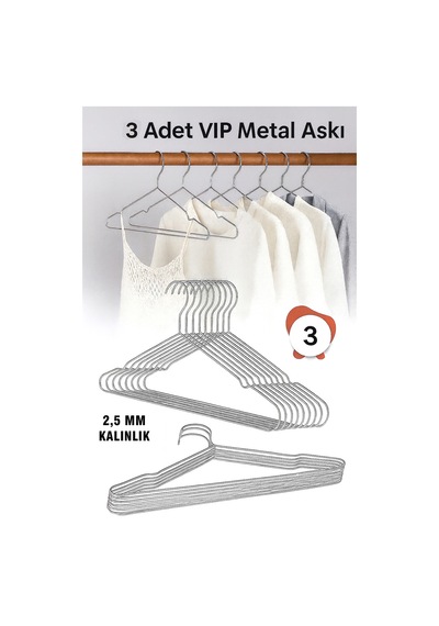 Metal Elbise Kıyafet Askısı,3 Adet, Giysi Askısı,pantolon Askısı Tel Askı Vıp Metal Metalik Tr Diğer