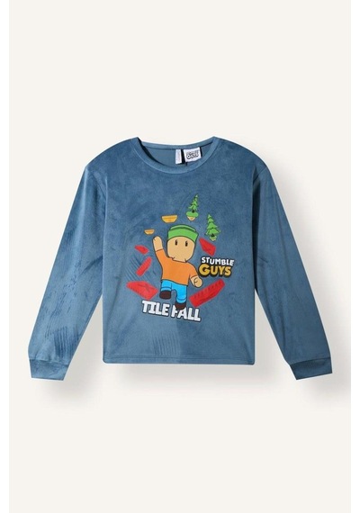 Defacto Stumble Guys Baskılı Kadife 2li Pijama Takımı Erkek Çocuk I3436a826cwbe764 Mavi-be764