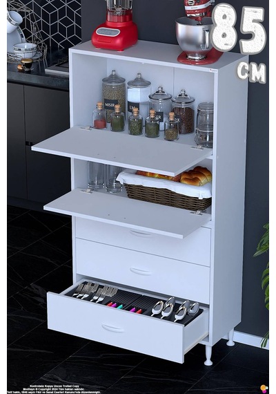 More 85 Cm Çok Amaçlı Organizer Mutfak Kiler Banyo 2 Kapaklı 3 Çekmeceli Mutfak Dolabı 85x150x32 Cm Beyaz More 85 Cm Çok Amaçlı Organizer Mutfak Kiler Banyo 2 Kapaklı 3 Çekmeceli Mutfak Dolabı 85x150x32 Cm Beyaz