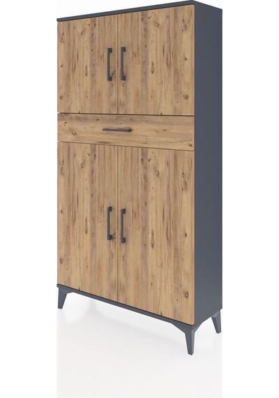 Arges Dolap 3 Raflı Tek Çekmeceli 4 Kapaklı 88x30x163 Antrasit-çam Antrasit