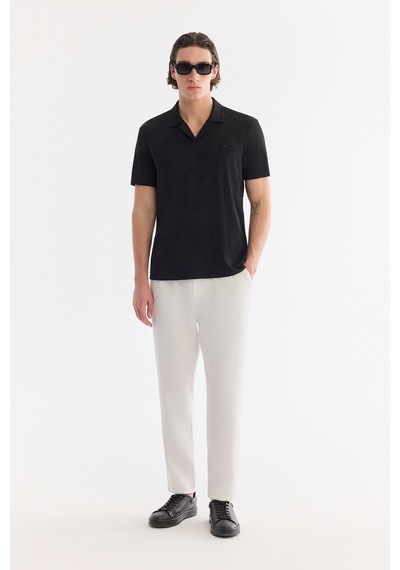 Avva Erkek Siyah Apaj Yaka Kolay Ütülenen Elastan Regular Fit T-shirt A61y1156