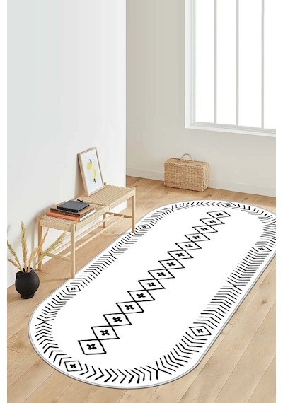 West Home Dijital Baskı Yıkanabilir Kaymaz Taban Oval Mutfak Halısı Salon Halısı Ve Yolluk Wh 375 White Oval