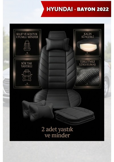 Hyundai Bayon 2022 Uyumlu Lüks Siyah Renk Premium 2 Adet Minder Ve Yastık