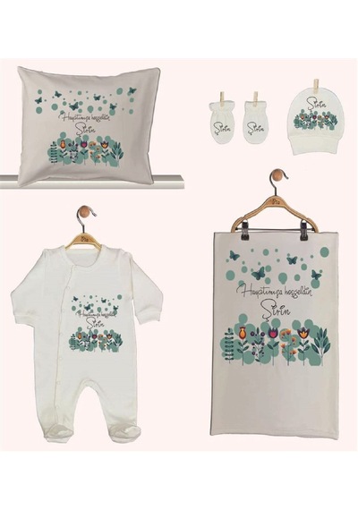 Pia Baby Gl 1943-02 İsme Özel Beşli Tulum Set Krem