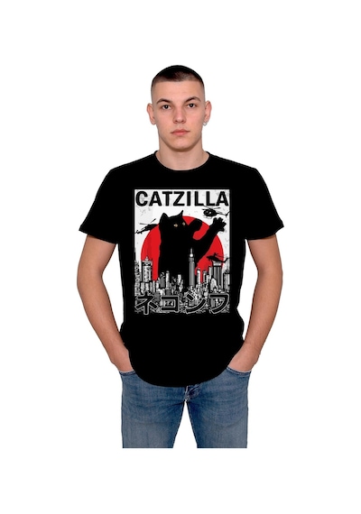 Cat Kedi Catzilla Japanese Godzilla Tişört Unisex T-shirt 001