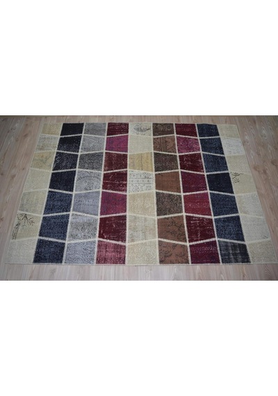 Patchwork El Dokuma Antik Anadolu Halı Ocean Wave 90 X 150, Mavi Çok Renkli