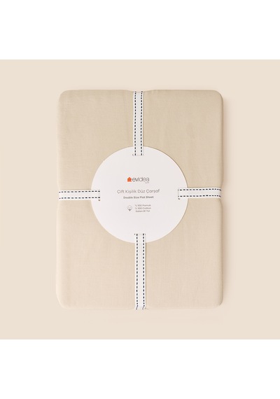 Soft Basic Çift Kişilik Düz Kenar Saten Çarşaf - Bej - 240x260 Cm Çok Renkli