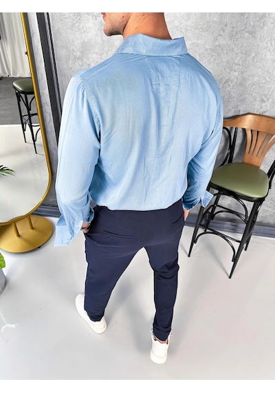 Modefendi Tensel Kumaş Pamuk Dokulu Kayık Yaka Extra Regular Fit Çok Düğme Detaylı Gömlek Mavi Modefendi Tensel Kumaş Pamuk Dokulu Kayık Yaka Extra Regular Fit Çok Düğme Detaylı Gömlek Mavi