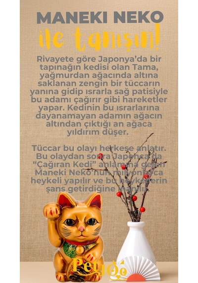 Petjoo 4.Maneki Neko Sarı-Gri Qr'lı Kedi Künyesi