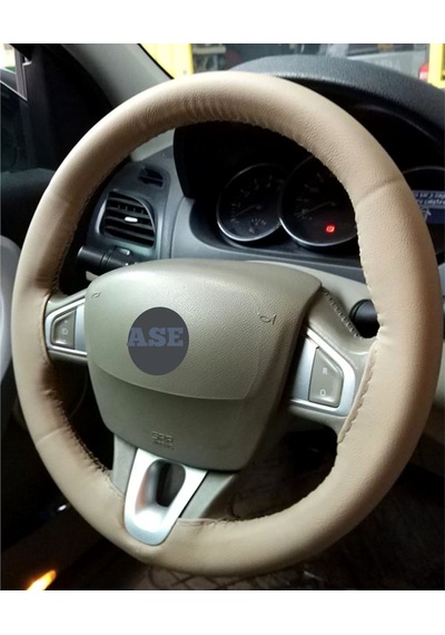 Dikmeli Deri Direksiyon Kılıfı Bej Renk Renault Megane 2 Uyumlu 38 10.5cm