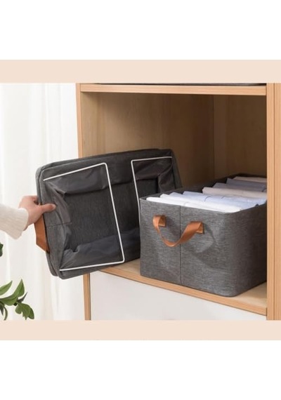 Dolap İçi Kumaş Kıyafet Düzenleyici Kutu 47x28x19.5 Cm - Katlanabilir Gardırop Raf İçi Düz Giysi Düzenleme Diğer
