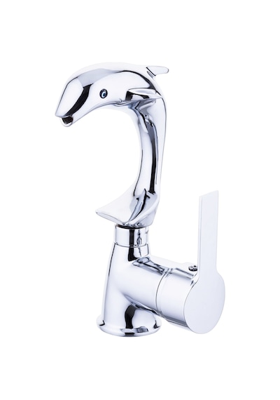 İsaoğlu Yapı Lavabo Bataryası Yunus Balığı Tasarım Banyo Musluğu Özel Üretim Lavabo Musluk Gümüş Renk Gümüş