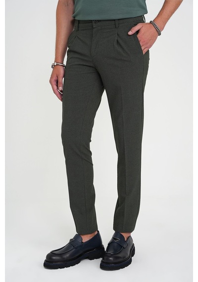 Efor Comfort Fit Beli Lastikli Tek Pileli Dokulu Yeşil Pantolon P 1193 Yeşil
