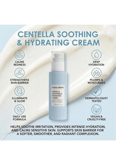Maruderm Cica Centella Cilt Bakım Kremi Yatıştırıcı & Nemlendirici Krem, Hassas Ve Kolay Tahriş Olan Ciltler İçin, 200 Ml