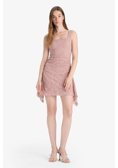 Defacto Yuvarlak Yaka Dantel Askılı Mini Elbise F6763ax25hsbr86 Pembe