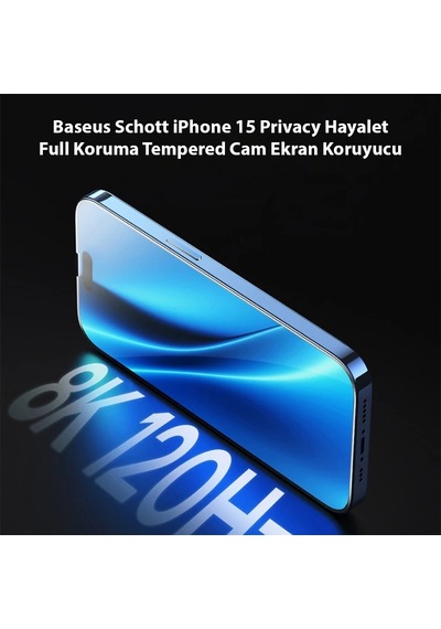 Baseus Schott İphone 15 Privacy Hayalet Full Koruma Tempered Cam Ekran Koruyucu- 5775