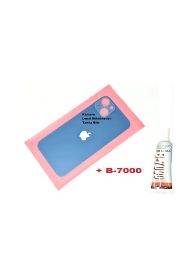 Tkgz Apple Uyumlu iPhone 13 Arka Pil Batarya Kapağı Cam+b-7000 Mavi