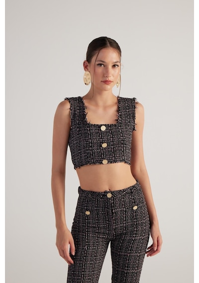 Holly Lolly Tüvit Kumaş Crop Tweed Büstiyer Siyah