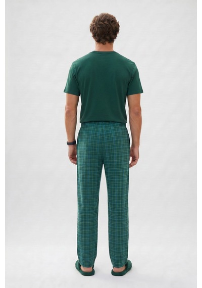 Tudors Erkek Standart Fit Normal Kesim Pamuklu Bisiklet Yaka Kısa Kollu Lastikli Yeşil Pijama Takımı-51140