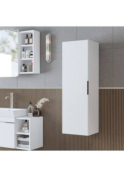 Likya Banyo Dolabı Mat Mdflam 114 Cm Banyo Boy Dolabı Beyaz