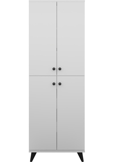 Simple Çok Amaçlı Dolap 5 Raflı 4 Kapaklı 60x44x176 Beyaz Beyaz