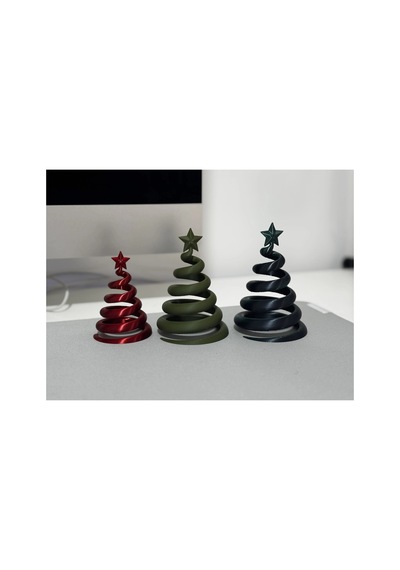 Alvera Decor 3'lü Spiral Yılbaşı Ağacı Seti Yıldız Tepelikli Masaüstü Çam Süsü Kırmızı Beyaz Yeşil Diğer