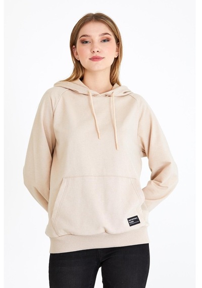 MMetalic Kadın Bej Kapüşonlu Basic Örme Sweatshirt