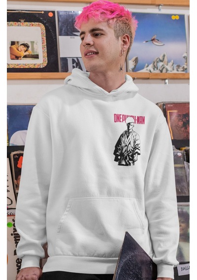 Sevbano Tasarım One Punch Man Anime Sırt Baskılı Unisex Oversize Penye Ho beyaz