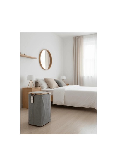 Bambu Kumaş 50 Litre Çamaşır Sepeti Gri