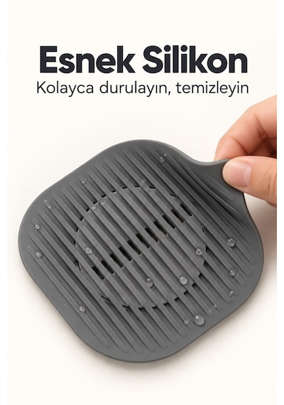 Süzgeçli Silikon Mutfak Lavabo Gider Tutucu Koruyucu Mat Gri 11,5 Cm