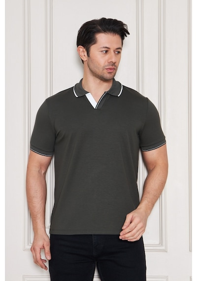 Erkek Jeuss Oysho Kumaş Yakalı Haki Tshirt