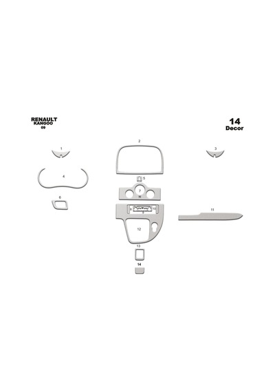 Renault Kangoo Torpido Kaplama Digital Klima 2008-2013 14 Parça Alüminyum