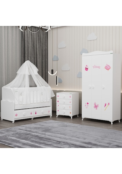 Elegant Yıldız 3 Bebek Odası Takımı Yatak Uykuseti - Prenses Beyaz