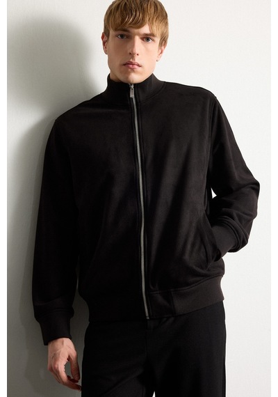 Defacto Ultra Yumuşak Slim Fit Dik Yaka Astarlı Fermuarlı Cepli Süet Mevsimlik Mont D1524ax26aubk27 Siyah-bk27