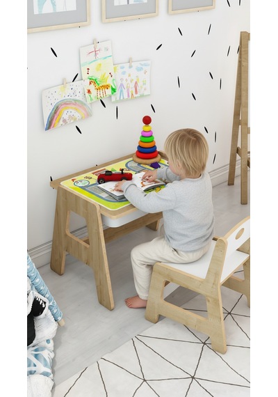 Fida Montessori Çocuk Masa Sandalye Takımı Ahşap Aktivite Masası