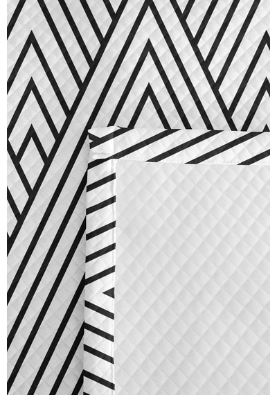 Siyah Geometrik Genç Odası Tek Kişilik Pike Takımı - Modern Çizgili 160x220 Cm Kapitone Yatak Örtüsü Mumlu Başak Masalı