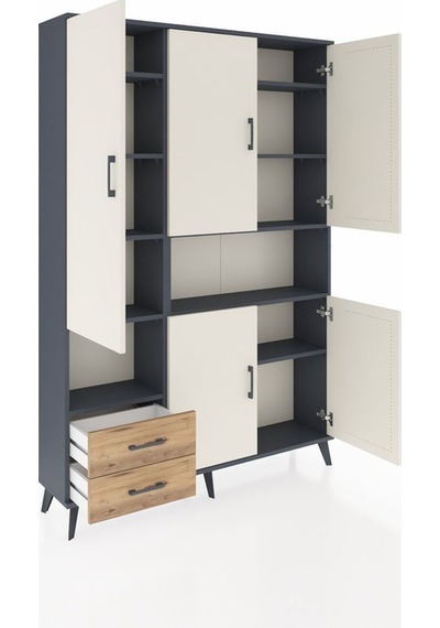 Arges Dolap 10 Raflı 2 Çekmeceli 5 Kapaklı 132x30x195 Antrasit-aytaşı/çam Aytası/atlas Çam