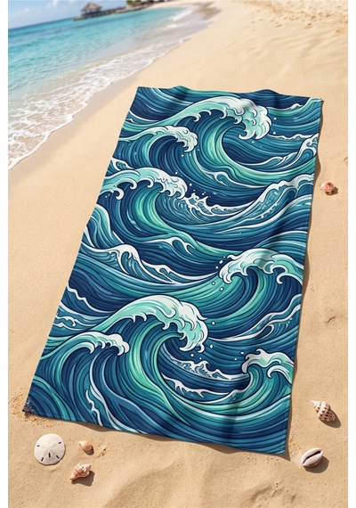 75x150 Cm Plaj Havlusu Deniz Koleksiyonu Premium Özel Tasarım Hızlı Kuruyan Mikrofiber Havlu Yeşil