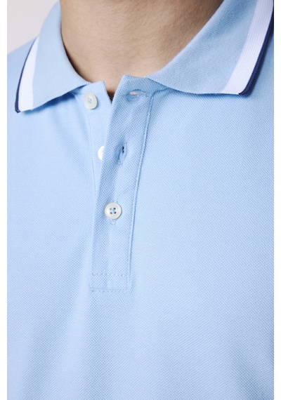 Tudors Erkek Polo Yaka Slim Fit Yaka Ve Kol Şeritli Pike Mavi Tişört-27798-Mavi