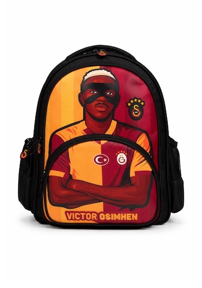 Galatasaray Lisanslı Victor Osimhen Figürlü 3 Bölmeli Okul Çantası - Su İtici Kumaşlı Sırt Çantası Siyah