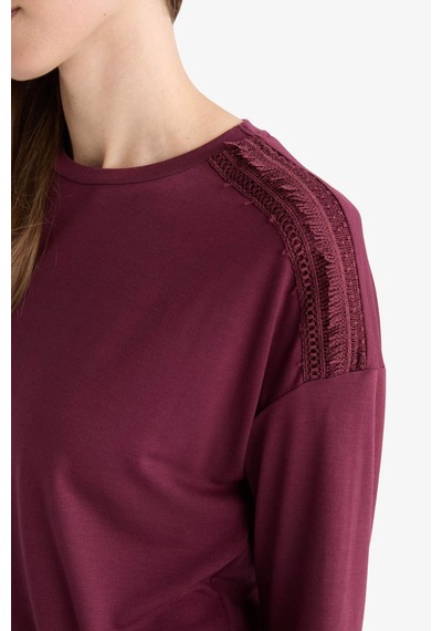 Defacto Regular Fit Bisiklet Yaka Uzun Kollu Tişört E9905ax25aubr115 Bordo