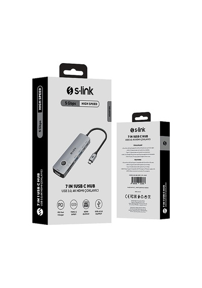 S-lınk Sw-u707 Hdmı Onoff 7 İn 1 Usb Hub Gri Metal
