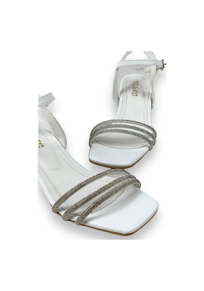 Kadın Tels Beyaz Alçak Şeffaf Topuk 3 Biyeli Taşlı Sandalet 5 Cm 213 001