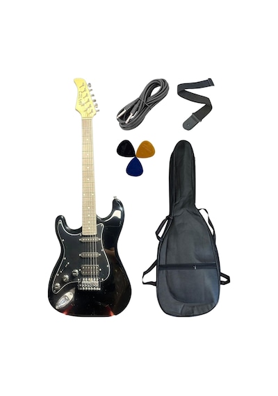 Siyah Solak Elektro Gitar Kılıf-pena-kablo-askı