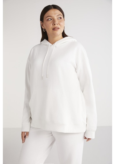 ETHIQUET TEREZABB Kadın Içi Polarlı Yumuşacık Comfort Fit Kapüşonlu Kanguru Cep Beyaz Büyük Beden Sweatshirt