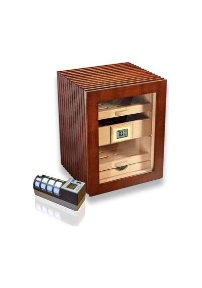 Cigarloong Camlı 3 Çekmeceli Puro Kutusu Ceviz 80's Cigarspa Elektronik Nemlendirme