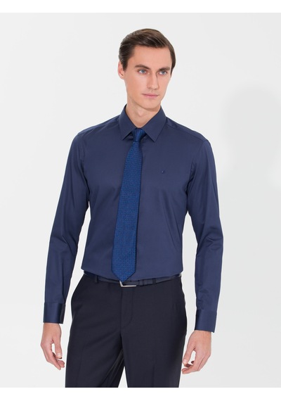 Cacharel Lacivert Slim Fit Uzun Kollu Basic Gömlek
