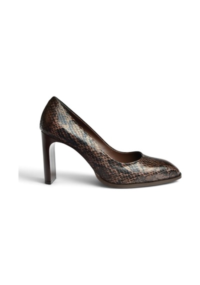 Fox Shoes Z676040507 Kahverengi Yılan Baskılı Kalın Topuklu Kadın Ayakkabı